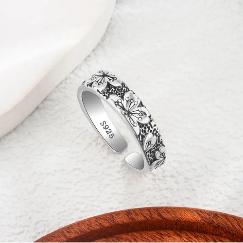 Damen ring blumen geschwärzt - ring,