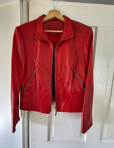 Damen biker lederjacke rot - lederjacke, gr