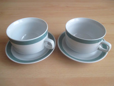 DDR, 2 orig. Vorsuppentassen (Soljanka) + 2 Untertassen, grüner Rand (MITROPA) !
