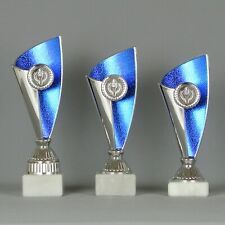 3er Serie Pokale /22-20cm / silber blau/ mit Gravur+Emblem / kompl. MONTIERT