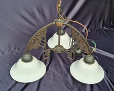 Berliner Messinglampe Modell 071 mit Opal weiß Glas Antik