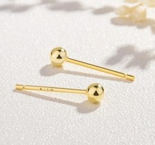 Echt 925 Sterling Silber Kugel Ohrringe Ohrstecker   Gold Silber