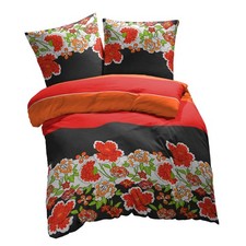 etérea Renforcé Bettwäsche Set Clemens Blumen Gestreift Rot 100% Baumwolle