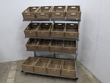 Gemüseregale 130cm chrom 1x Obst Gemüse Regale incl 16 Obstkisten Kunststoff neu