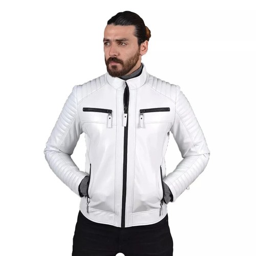Herren echte weiße - weiße, lederjacke