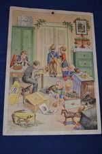 alter Weihnachtskalender Adventskalender Familie vor Weihnachtszimmer