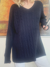 Unisex 100%Kaschmir Strick Pullover AVENUE FOCH Gr48/50 dklblau Zopfmuster neuw.