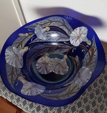 Vase Schale Glas Kunstwerk Jugendstil Art Nouveau Blau Irisierend