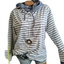 Pullover Pulli AJC Sweatshirt Kapuze 32/34 44/46 blau weiß gestreift (3 443)