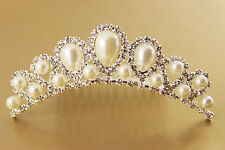 Diadem Tiara Krone Haarreif Hochzeit Perlen Strass Haarkamm Hair comb B502