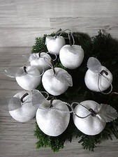 9 Christbaumkugeln--Apfel--weiß Glitter--Christbaumschmuck--Äpfelchen