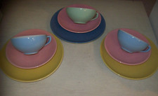 Melitta Porzellan 3 x Tee Gedeck je 3-teilig gelb rosa blau grün