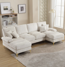 Ecksofa mit Schlaffunktion Bettkasten Chenille, Schlafsofa U-Form Eckcouch 2.7M