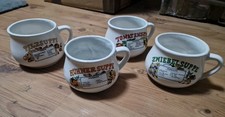 4 Suppentassen Rezepte Pilzsuppe & Zwiebelsuppe Keramik Retro Vintage Küche