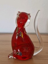 Unikat Wunderschöne Murano Glaskatze rot Millefiori m. Goldstaub, handgefertigt 
