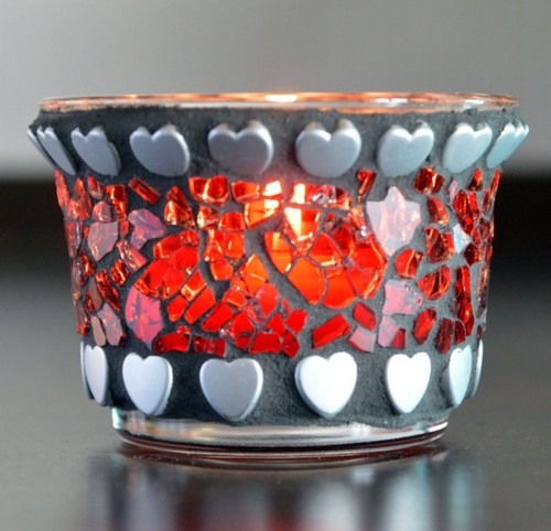 Mosaik windlicht mit herz rot - mosaik,