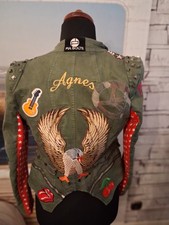 Luxus Unikat Gr S Pia Bolte Jacke Biker USA Smiley Agnes Gitarre Patches Route66