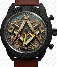 Freimaurer Quadratisch und Kompass 6 Armee Stil Lederarmband Armbanduhr