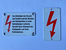 2 Stück Lokomotiv-Emailleschilder Verbots- und Warnschild, alt, gebraucht 