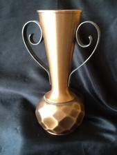 große Amphore Vase zwei Henkelvase Massiv Kupfer teils gehämmert 28 cm Vintage