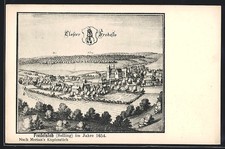 Künstler-AK Fredelsloh /Solling, Ortsansicht aus dem Jahre 1654, nach Merian 