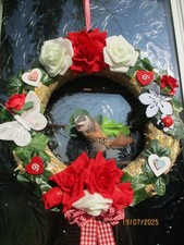 Türkranz Wanddekoration  Vogel Federn  Rosen Weiß Rot Marienkäfer Schmetterling