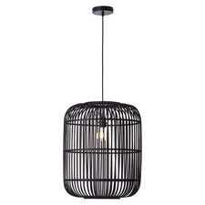 Brilliant Pendelleuchte Woodrow Schwarz Bambus Ø45cm max. 60W E27 Lampe kürzbar