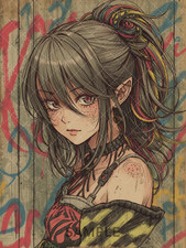 Anime Girl Wandbild Vintage