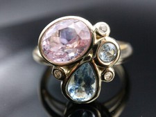 GOLDJUNGE69 * RING (20) SANTA MARIA AQUAMARIN, GALILEIA KUNZIT & TURMALIN 3x DIA