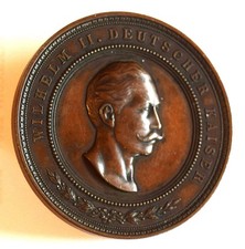 Original alte Bronzemedaille 1889 Köln-Stadt Int.Sportausstellung Kaiser Wilhelm