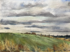 ::FRANZ EHMKE 1928 - 2018 BERLIN PASTELL HOLZ ZAUN FELD WOLKIGER HIMMEL