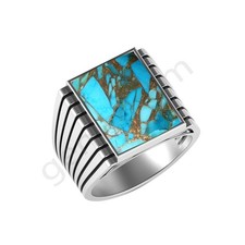 Massiver 925 Sterling Silber Natur Blau Kupfer Türkis Herren Ring Edler Schmuck