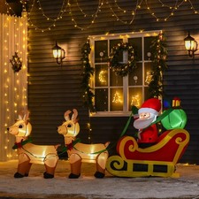 HOMCOM Aufblasbarer Weihnachtsmann mit Rentieren, 6 LEDs, 240 cm Weihnachtsdeko