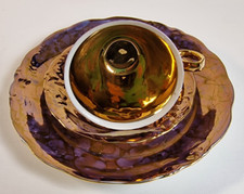 Walbrzych  Sammeltasse Sammeltassen Gedeck Lila Gold Marmoriert 1970er Vtg Polen