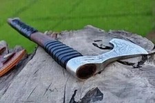 Handgeschmiedete Wikinger Tomahawk mit Rosenholzgriff Lederscheide Camping Axt