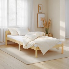 Massivholz Bett 90×200 Kiefer Natur Einzelbett Jugendbett Lattenrost Homestyle4u