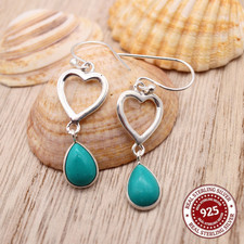 HERZ Türkis Edelstein - echte 925 Sterling Silber Damen Ohrringe mit Geschenkbox