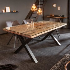 Massiver Esstisch BARRACUDA 180cm Teakholz inkl. Glasplatte mit X-Gestell Tisch