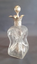 Antik Karaffe Putten Halbmond Krone geschliffen Kristall 800er Silber um 1900