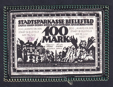 Bielefeld - Notgeld aus Leinen mit Borte - 100 Mark - 15.7.1921