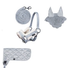 HKM Satteldecke mit Halfter Set und Haube Zubehör für Hobby Horse Grau