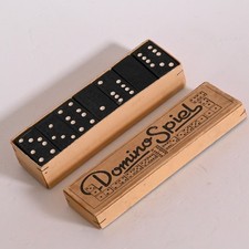 Domino Spiel 1930er/40er Buchenholz Originalschachtel & Anleitung alt