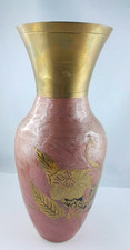 edle Cloisonne Emaille Messing Vase Indien Vintage rosa Blüten Muster ?