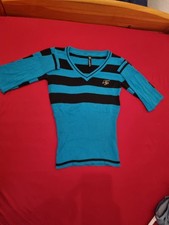 Shirt Damen,Pullover, Langarm, Blind Date, Streifen, Größe M, Schwarz, Grün, 