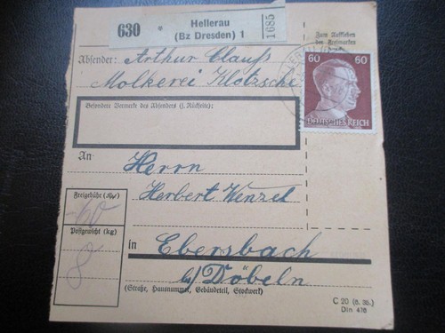1680 paketkarte aus hellerau - paketkarte,