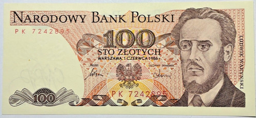 Unc 100 zlotych 1986 polen - unc,