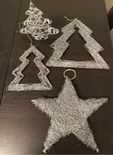 4 tlg. große Metall/Holz ✨ Weihnachts ~ Fensterdekoration ✨ SILBER ✨