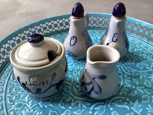 Steingut set essig öl senf - set,,