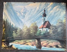 Altes Gemälde Öl Pappe Kirche St. Sebastian Ramsau Berchtesgaden Dachbodenfund