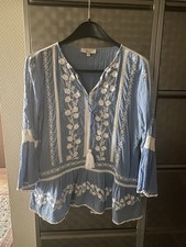 Bluse tunika bestickt blau itl - bluse,